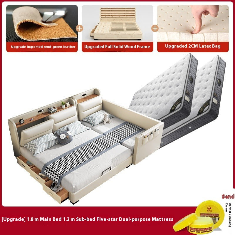 Elegant Leather Queen Size Bed with 5-Star Dual-Use Mattress and Upgradeable 2CM Foam Bag