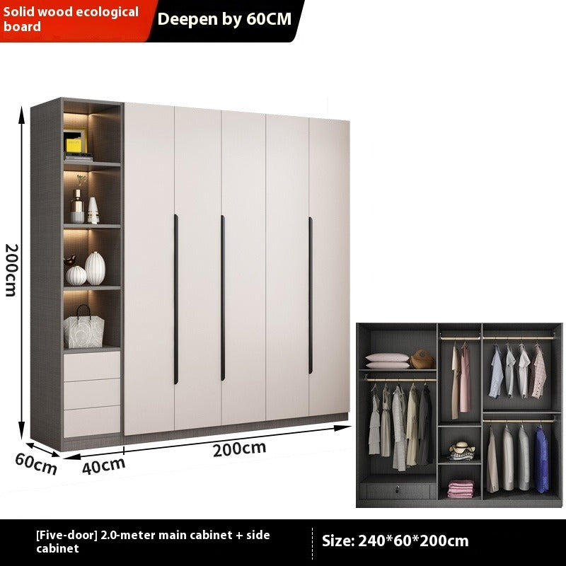 Solid Wood Wardrobe – Modern Eco-Board Closet for Small Bedroom Storage