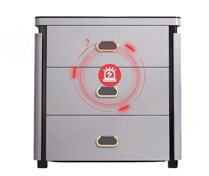 Smart Bedside Safe Cabinet - All-in-One Drawer with Fingerprint Lock, Wireless Charging, USB Fast Charging, Bluetooth Speaker & LED Light