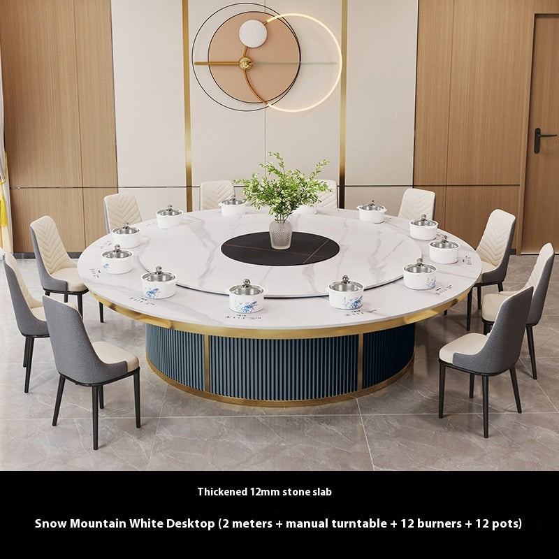 Electric Round Hotpot Table with Built-in Induction Cookers & Sintered Stone Top for Hotel & Private Dining