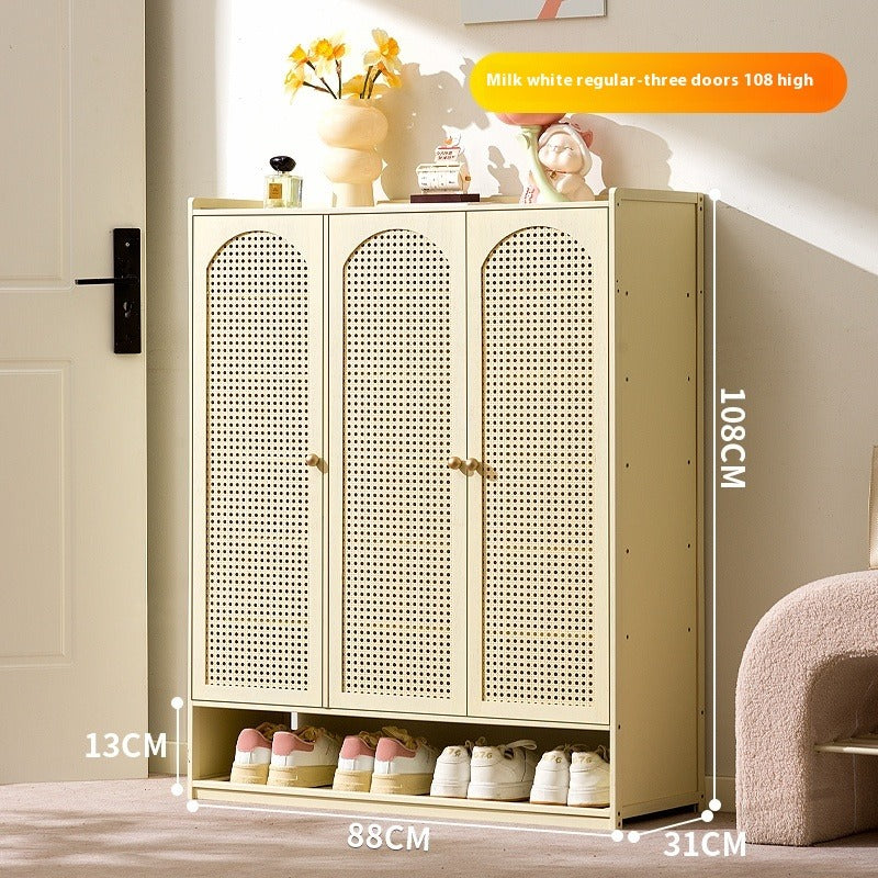 Cream-Style Entryway Shoe Cabinet – All-in-One Ventilated Storage with Mesh Doors for Living Room Divider Use
