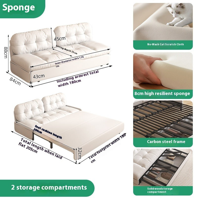 Cloud Sofa Bed with Pull-Out Storage for Small Living Rooms & Tatami Spaces