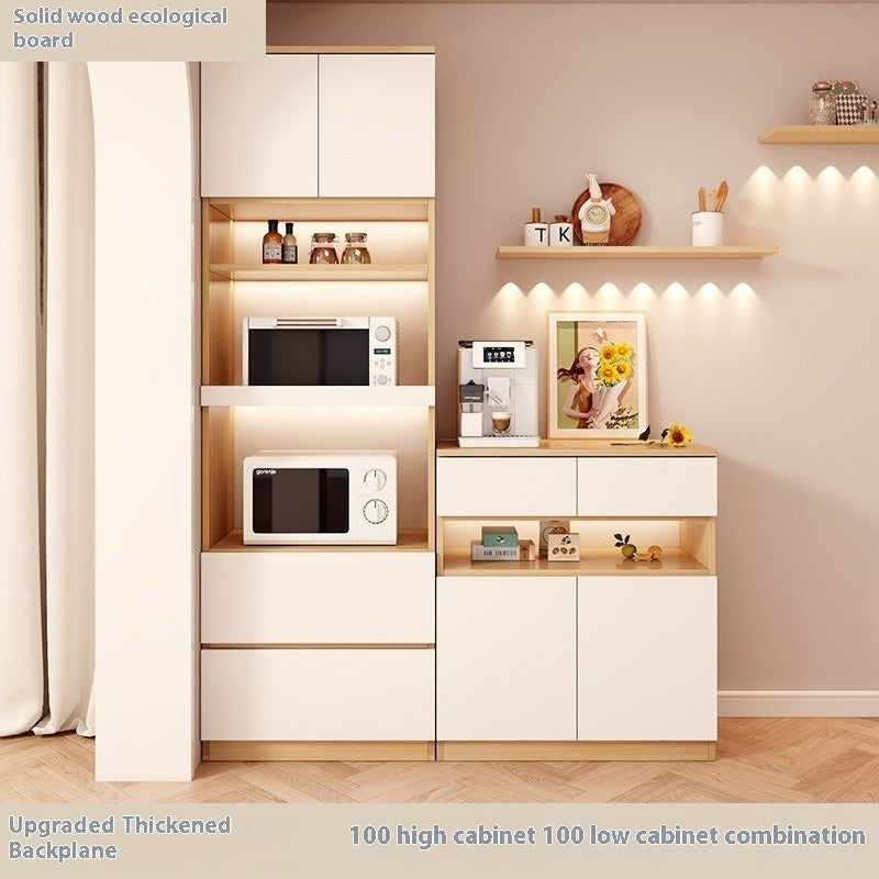 Nordic Solid Wood Sideboard – Full-Height Wall Cabinet with Tall & Low Storage Units for Kitchen & Living Room