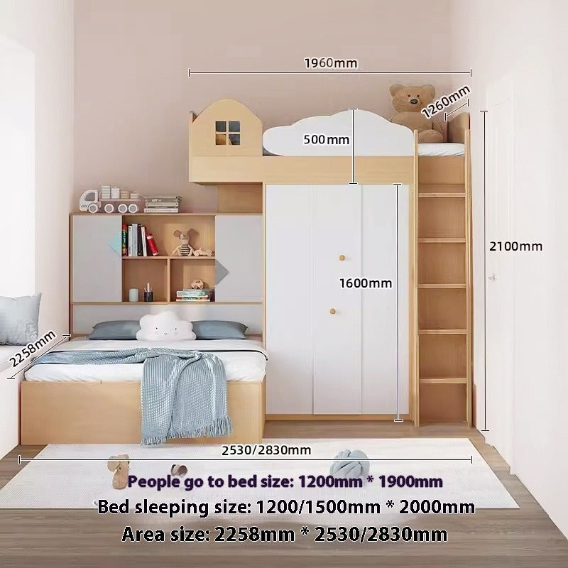 Elegant Kids Bunk Bed with Storage and Cloakroom, Sturdy Wooden Frame, Multiple Sizes