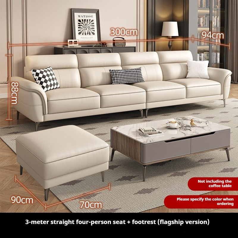 Cream-Style Top-Grain Leather 3-Seater Sofa with High Legs for Modern Small Living Rooms