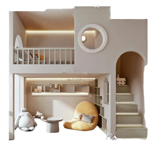 Elegant Kids Castle Bunk Bed with Slide and Storage - Solid Wood Bedroom Furniture