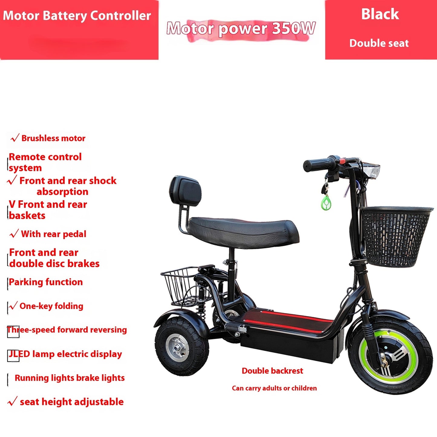 48V 12-Inch Electric Tricycle – Foldable 48V Lightweight Mini Scooter for Adults with Long-Range Lithium Battery