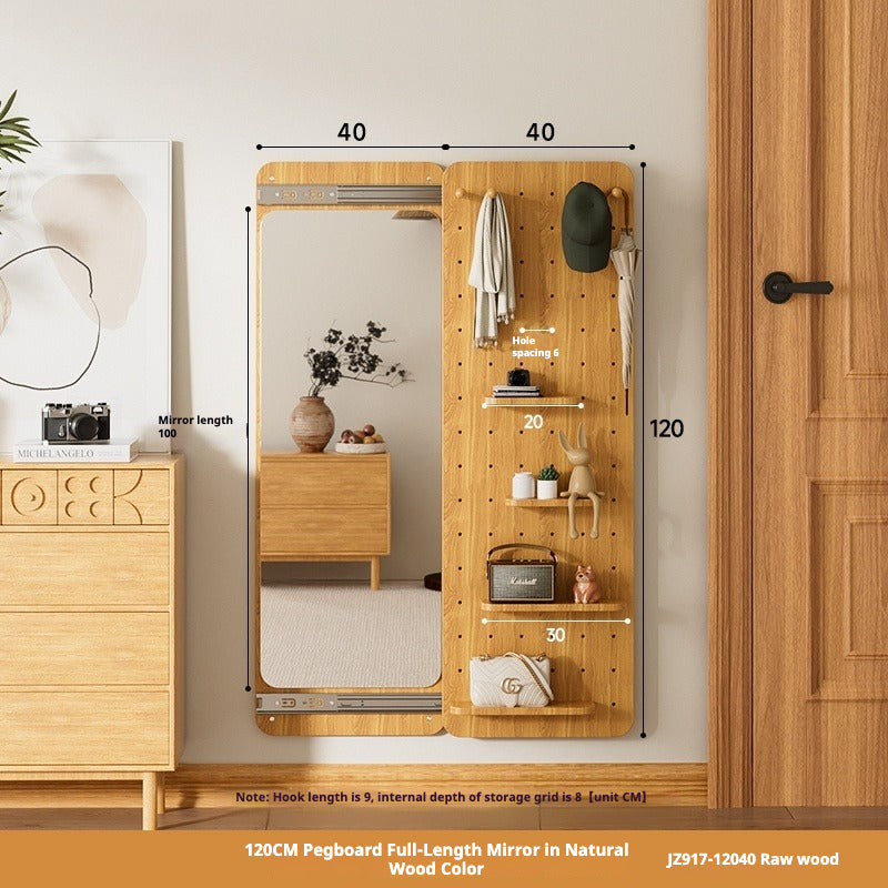 Sliding Hidden Full-Length Mirror – Wall-Mounted Dressing Mirror with Pegboard Cover for Entryway