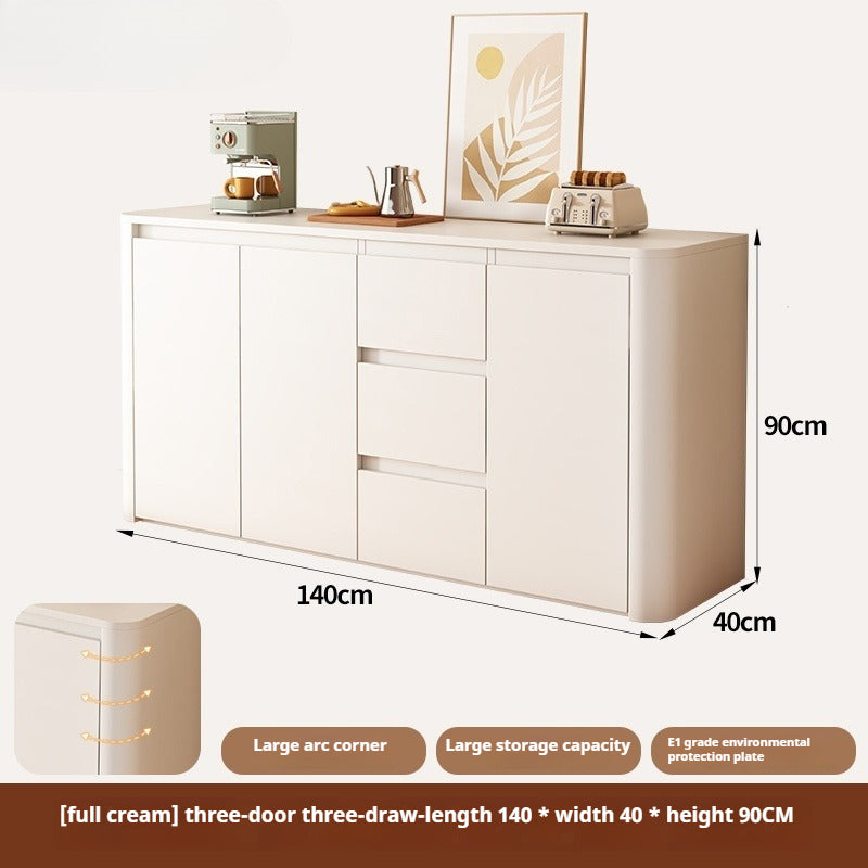 Cream-Style Rounded Corner Sideboard – Wall-Mounted Wooden Wine & Storage Cabinet with Pegboard for Kitchen or Living Room