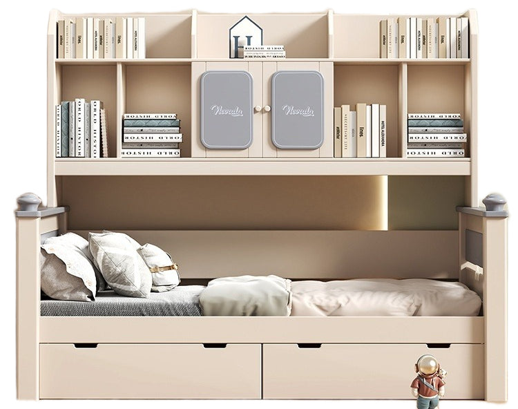 Elegant Cherry Wood Kids' Bed with Integrated Wardrobe and Storage - New