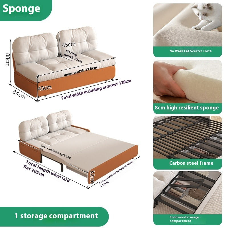 Cloud Sofa Bed with Pull-Out Storage for Small Living Rooms & Tatami Spaces