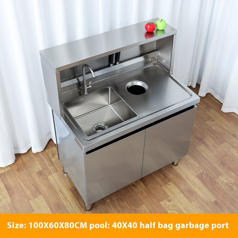 Stainless Steel Prep & Checkout Table – Integrated Sink, Workstation & Storage Cabinet for Kitchen or Retail Use