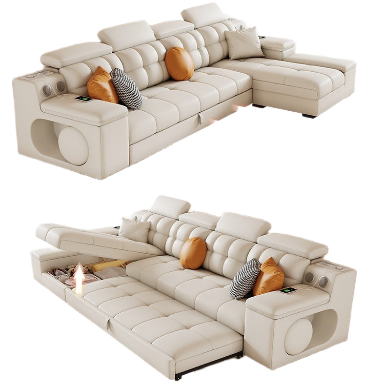 Cream-Style Sofa Bed with Foldable Design, Latex Cushion, and Cat-Scratch Leather