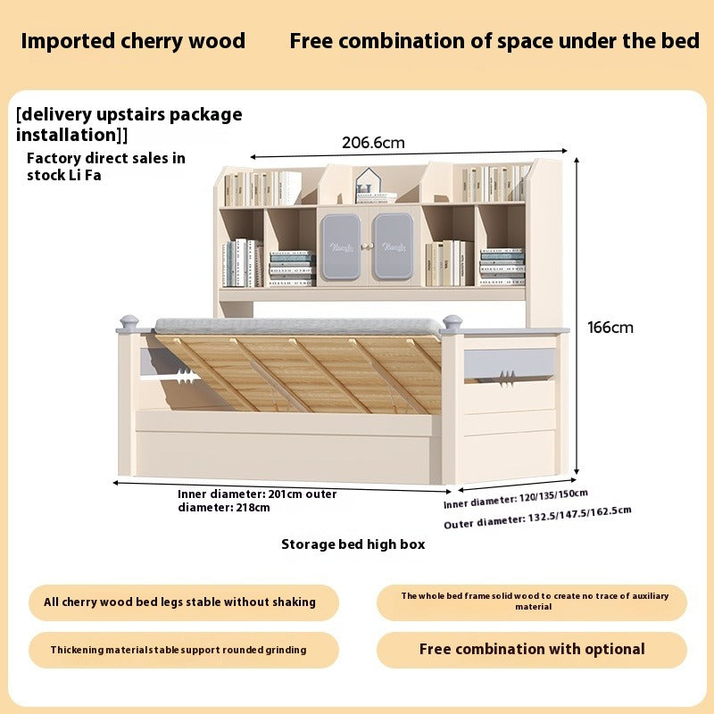 Elegant Cherry Wood Kids' Bed with Integrated Wardrobe and Storage - New