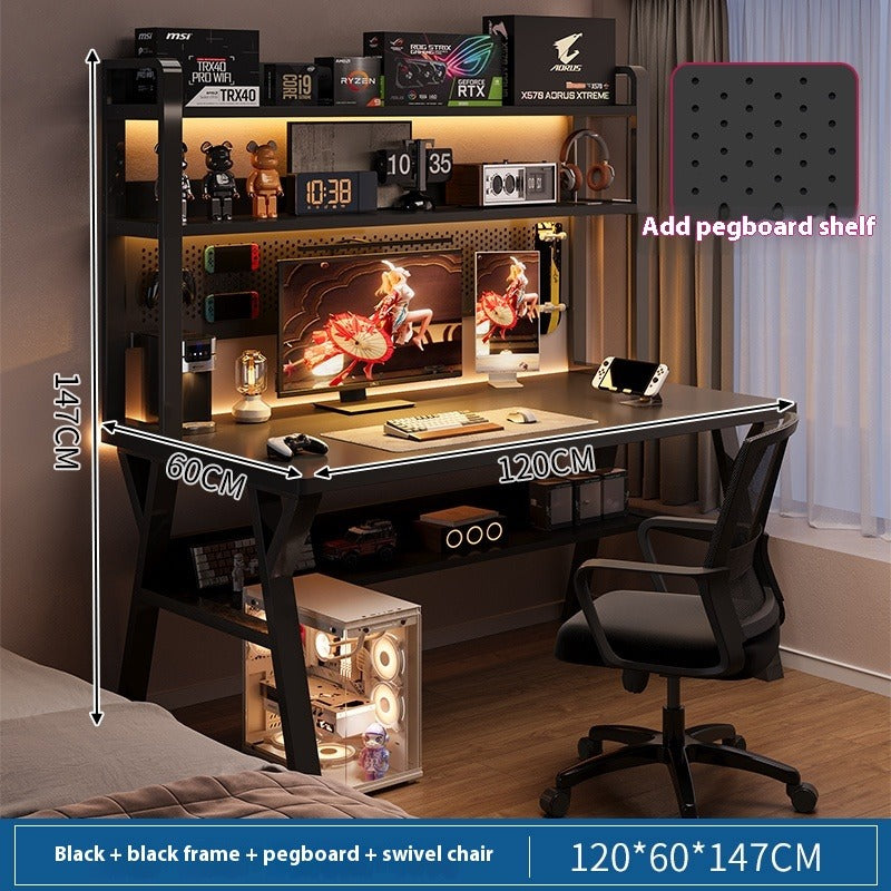 Computer Desk with Chair & Pegboard Bookshelf – All-in-One Home Office and Gaming Setup with Magnetic Hooks