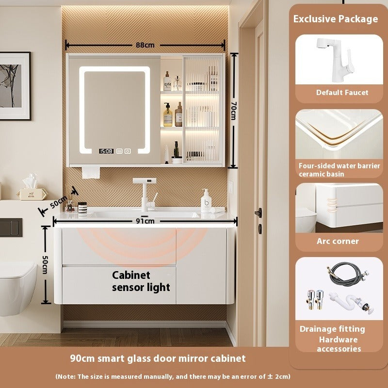 Cream-Style Oak Bathroom Vanity – Ceramic Integrated Basin Cabinet Set for Modern Bathrooms