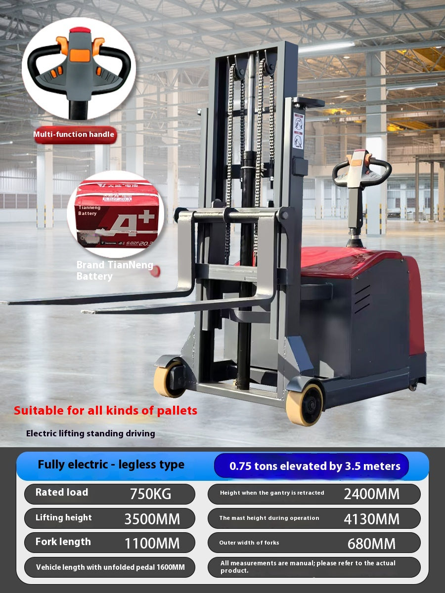 Compact Dual-Lift Semi/Full Electric Stacker Forklift with Hydraulic Lift & Auto Pallet Handling
