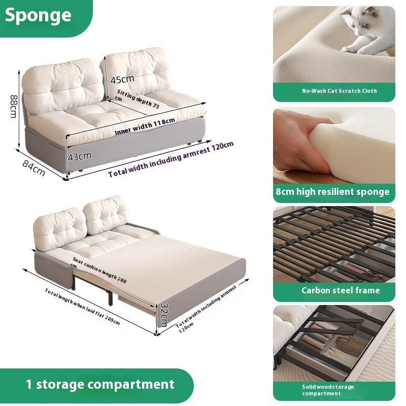 Cloud Sofa Bed with Pull-Out Storage for Small Living Rooms & Tatami Spaces