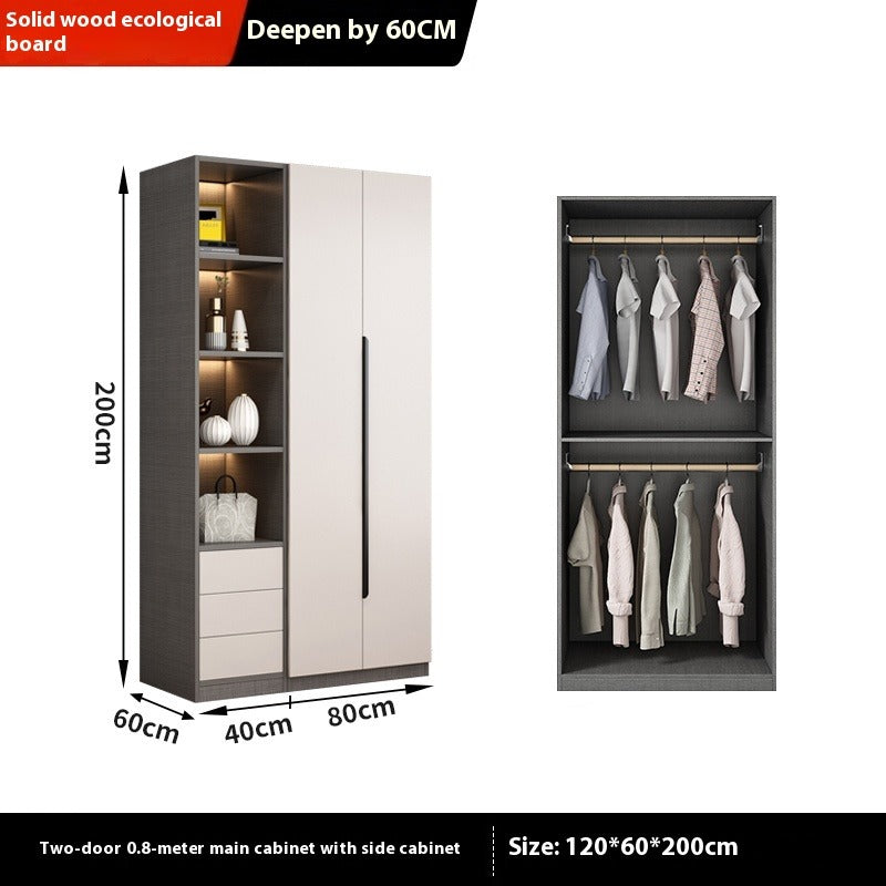 Solid Wood Wardrobe – Modern Eco-Board Closet for Small Bedroom Storage
