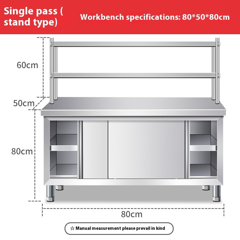 Stainless Steel Work Table with Upper Shelf – Commercial Kitchen Prep Station with Storage Cabinet & Cutting Surface