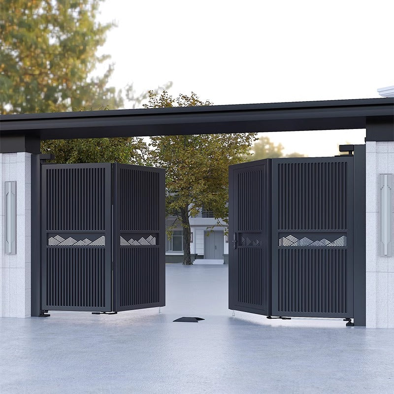 Smart Floating Folding Courtyard Gate – High-End Aluminum Double Swing Gate for Villas & Gardens