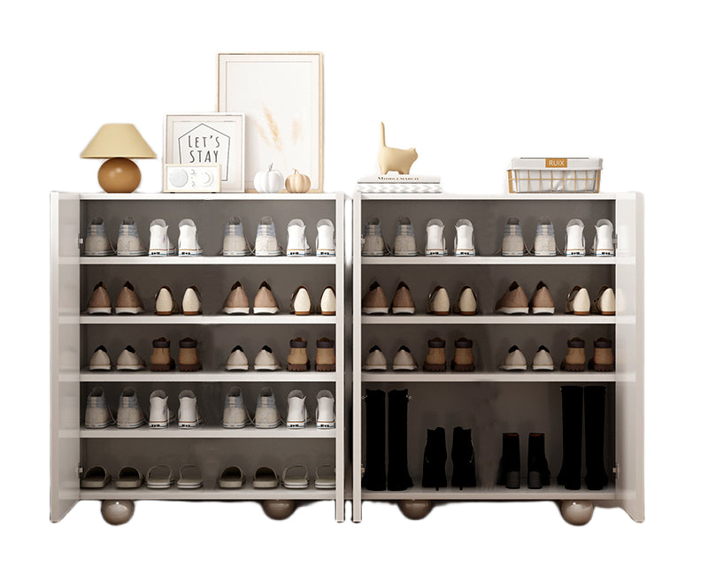 White Solid Wood Entryway Shoe Cabinet – Vintage Large-Capacity Storage Unit for Home Entrance