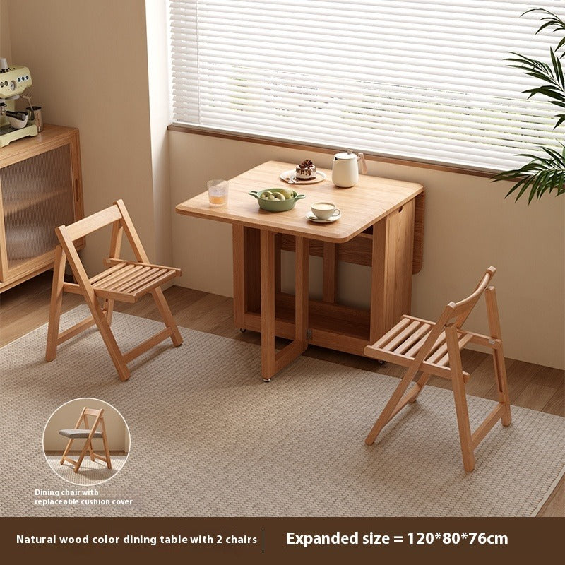 Solid Wood Foldable Dining Table Set for Small Apartments in Rectangular Shape