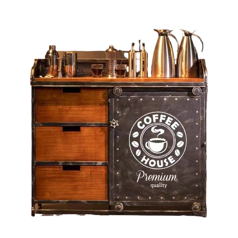 Custom American Solid Wood Sideboard – Industrial Vintage Buffet Cabinet for Dining Room & Tea Bar