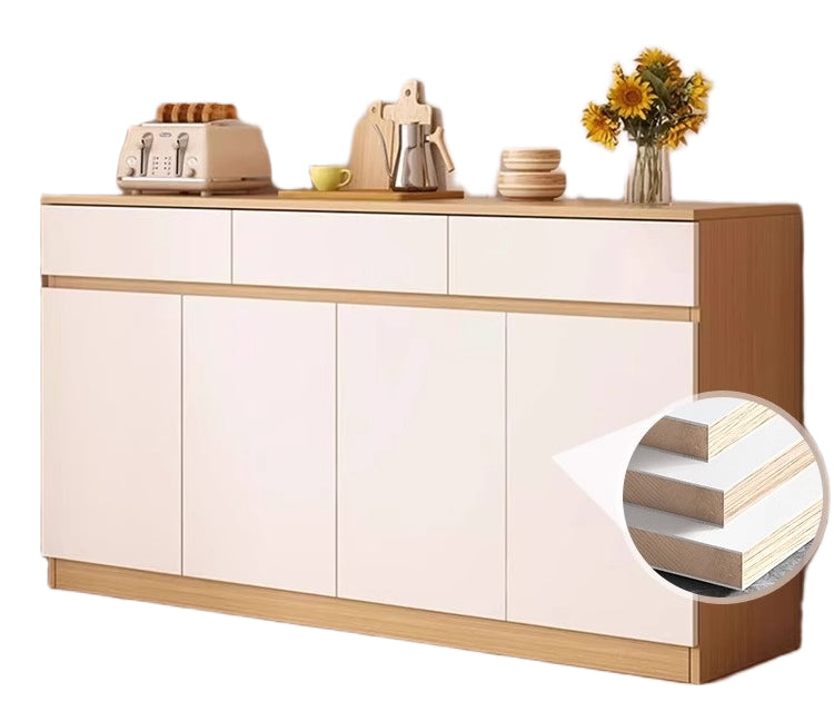 Nordic Solid Wood Sideboard – Full-Height Wall Cabinet with Tall & Low Storage Units for Kitchen & Living Room
