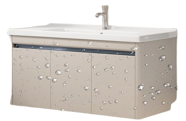 Cream-Style Honeycomb Aluminum Bathroom Vanity – Ceramic Basin Set with Smart Curved Mirror Cabinet & Tissue Slot