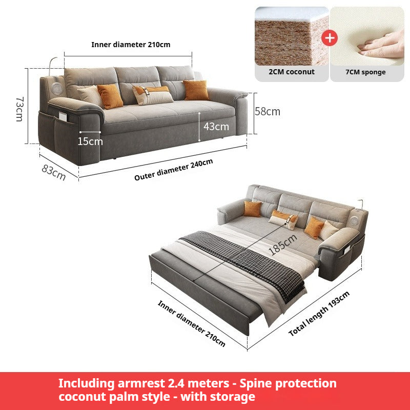 Pull-Out Foldable Sofa Bed with Cushion, Armrests & Storage for Small Luxury Homes