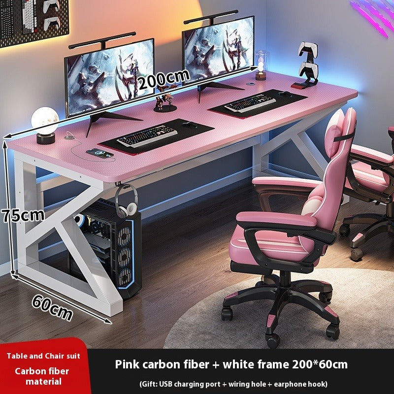 Dual Workstation Gaming Desk Set – Carbon Fiber Computer Table with Chairs for Bedroom, Office & Internet Cafe
