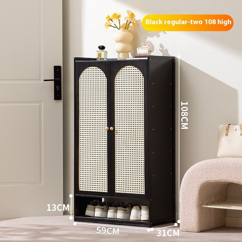 Cream-Style Entryway Shoe Cabinet – All-in-One Ventilated Storage with Mesh Doors for Living Room Divider Use