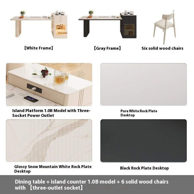 Cream Style Extendable Island Dining Table with Tea Counter for Luxury Small Homes