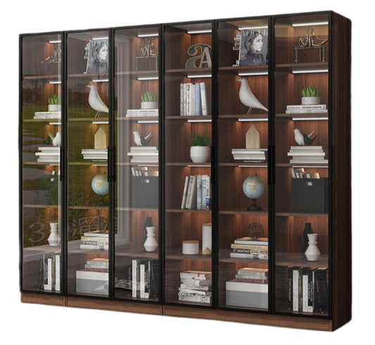 Custom Full-Wall Solid Wood Bookshelf – Floor-to-Ceiling Display Cabinet with Glass & Solid Doors for Study Room