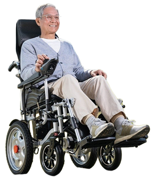 Elegant All-Terrain Electric Wheelchair with Remote Control, Voice Broadcast, and Thick Seat - 20AH Lithium, Metal Hubs, Extended Range Mobility Aid