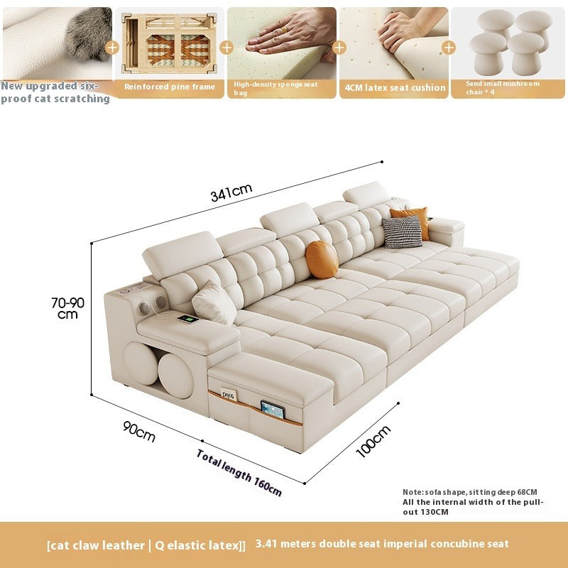 Cream-Style Sofa Bed with Foldable Design, Latex Cushion, and Cat-Scratch Leather