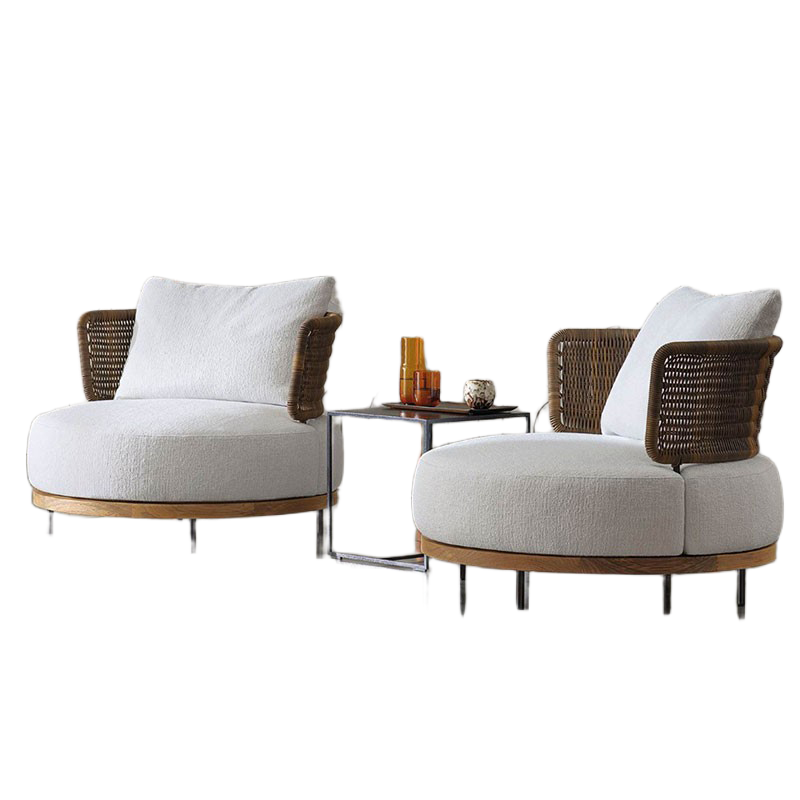 Outdoor Teak & Rattan Sofa Set with Coffee Table, Sunbrella Fabric & Quick-Dry Foam for Villa Garden & Patio