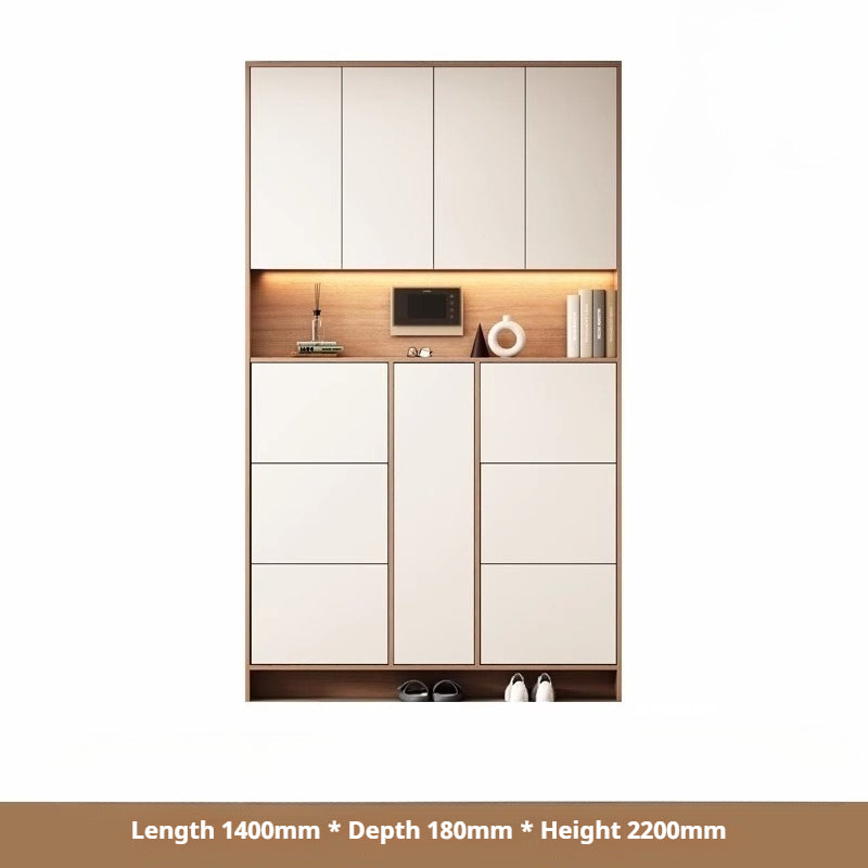 Custom Solid Wood Slim Flip-Drawer Shoe Cabinet – Tall Wall-Mounted Entryway Unit for Home
