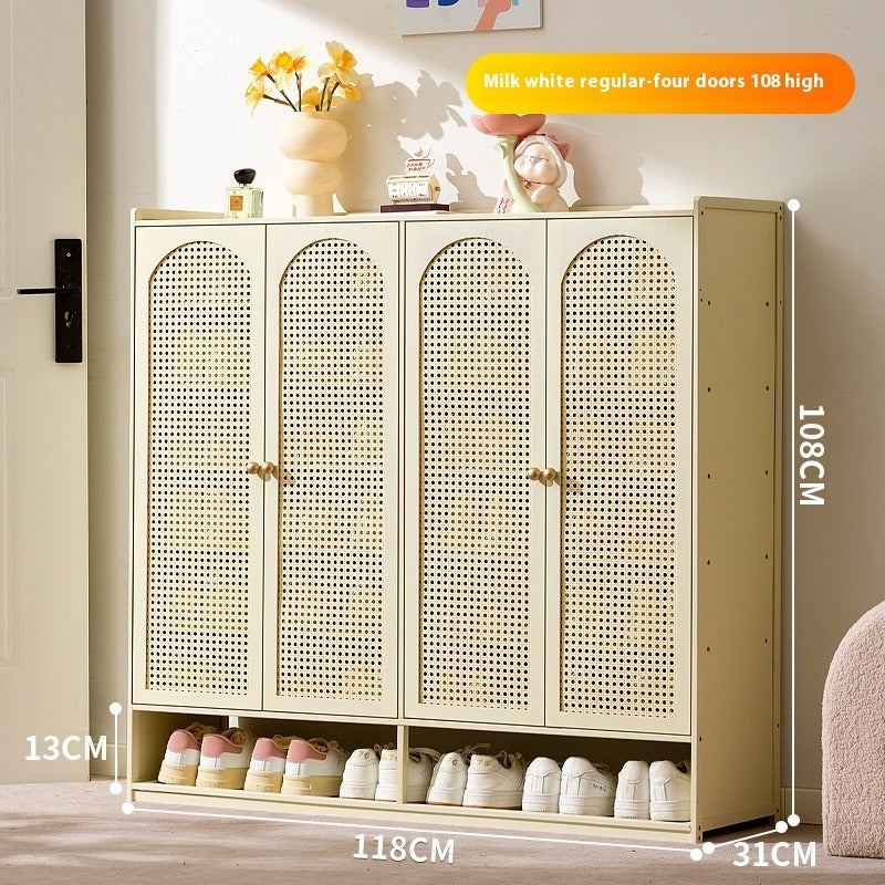 Cream-Style Entryway Shoe Cabinet – All-in-One Ventilated Storage with Mesh Doors for Living Room Divider Use