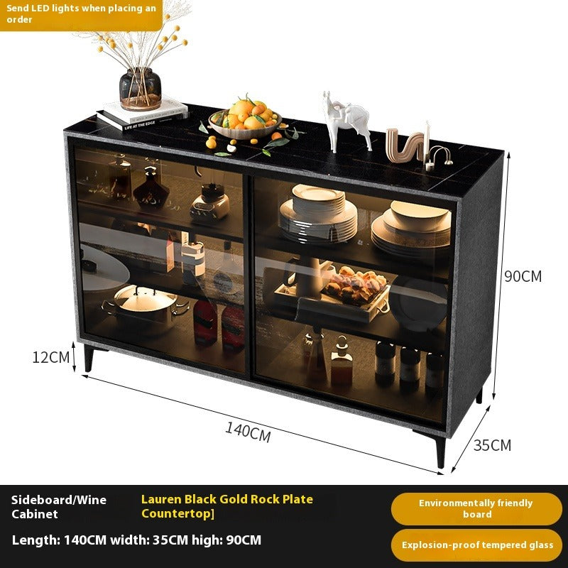 Custom Sintered Stone Sideboard with Sliding Glass Doors – Modern Luxury Cabinet with Motion Sensor Light for Kitchen & Dining