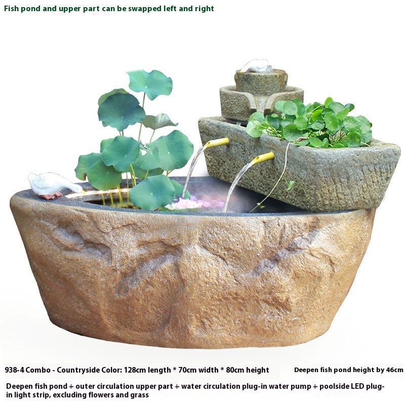 Rustic Garden Rockery Fountain with Fish Pond for Courtyard, Terrace & Balcony Decoration