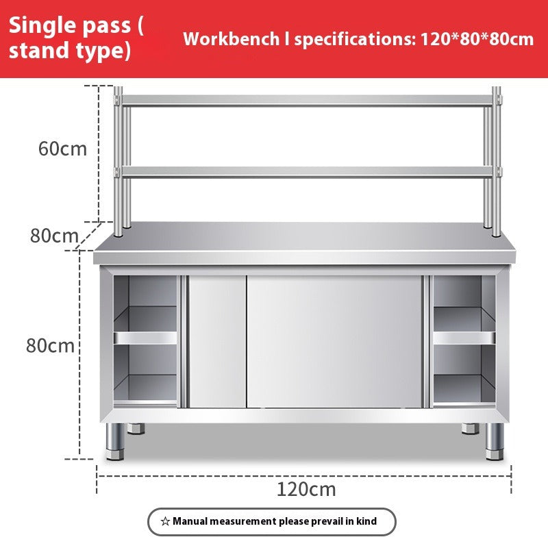 Stainless Steel Work Table with Upper Shelf – Commercial Kitchen Prep Station with Storage Cabinet & Cutting Surface