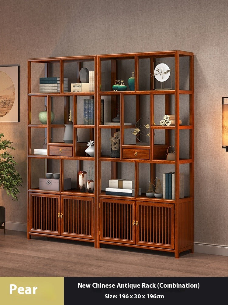 Solid Wood Chinese Display Shelf – Oak Curio Cabinet & Tea Storage Rack for Office or Tea Room