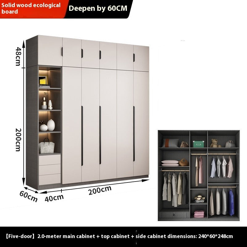 Solid Wood Wardrobe – Modern Eco-Board Closet for Small Bedroom Storage