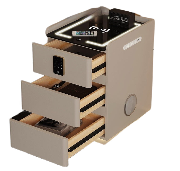 Smart Bedside Table – Modern Compact Nightstand with Bluetooth Speaker, Wireless Charging, Digital Lock & LED Lighting