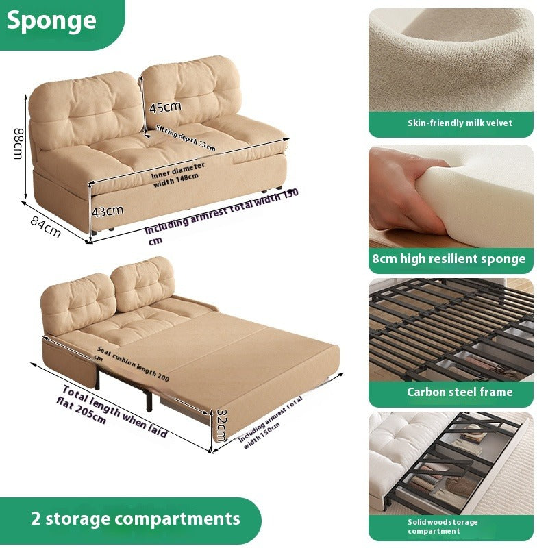 Cloud Sofa Bed with Pull-Out Storage for Small Living Rooms & Tatami Spaces