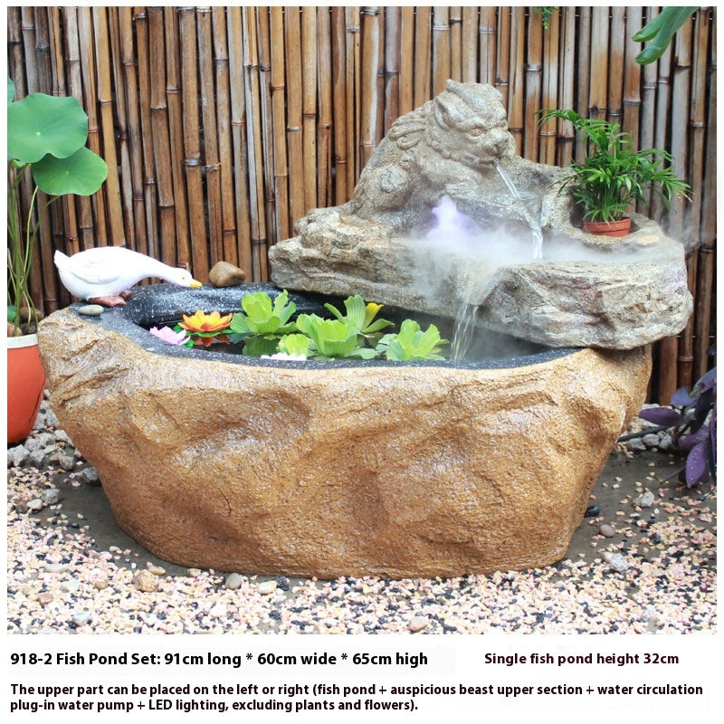Rustic Garden Rockery Fountain with Fish Pond for Courtyard, Terrace & Balcony Decoration