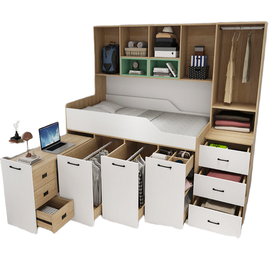 Elegant Kids Bedroom Set with Solid Wood Bed, Wardrobe, and Desk - New
