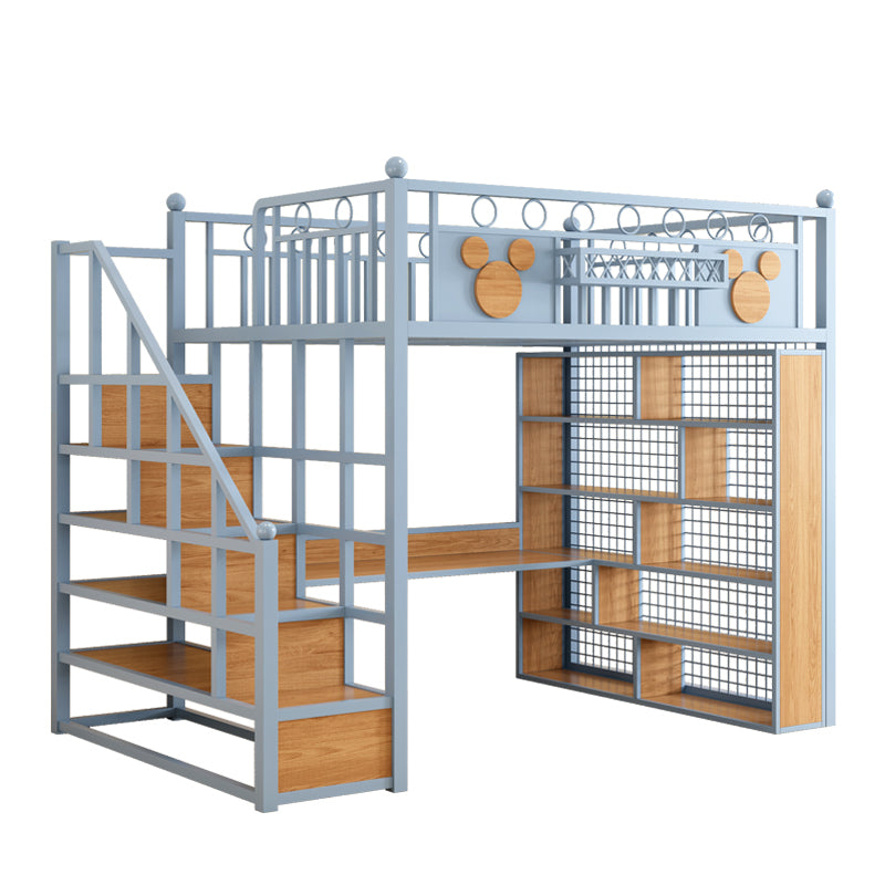 Elegant Double-Decker Metal Loft Bed with Ladder and Under-Bed Desk, Customizable Bedroom Furniture